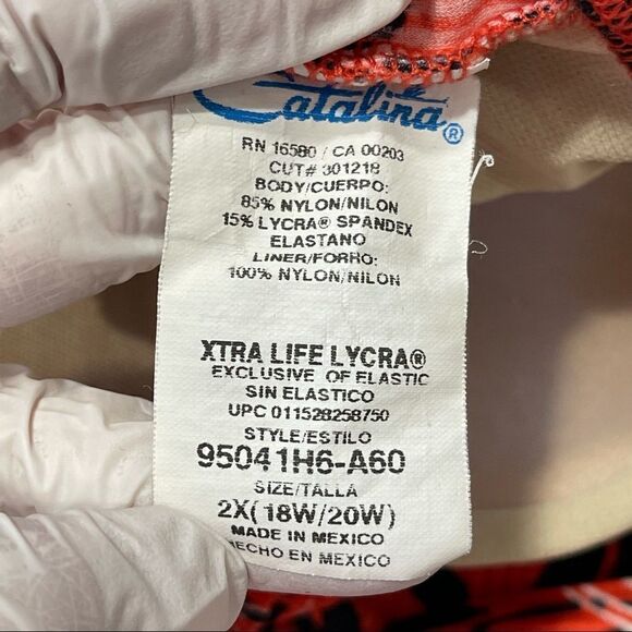 Catalina Orange Textured/Ribbed Floral Black&White Print 1-Piece Swimsuit Sz 2X - Picture 14 of 14